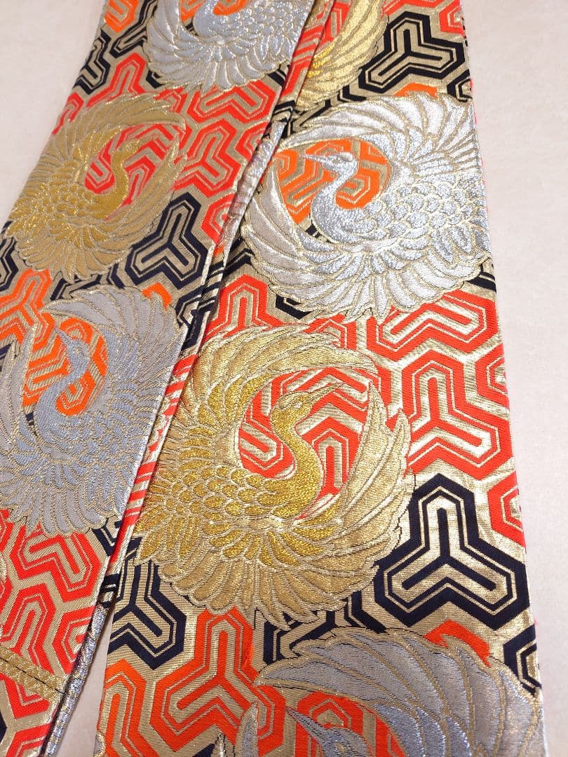 七五三　袋帯　正絹　アンティーク　丸帯　鶴柄