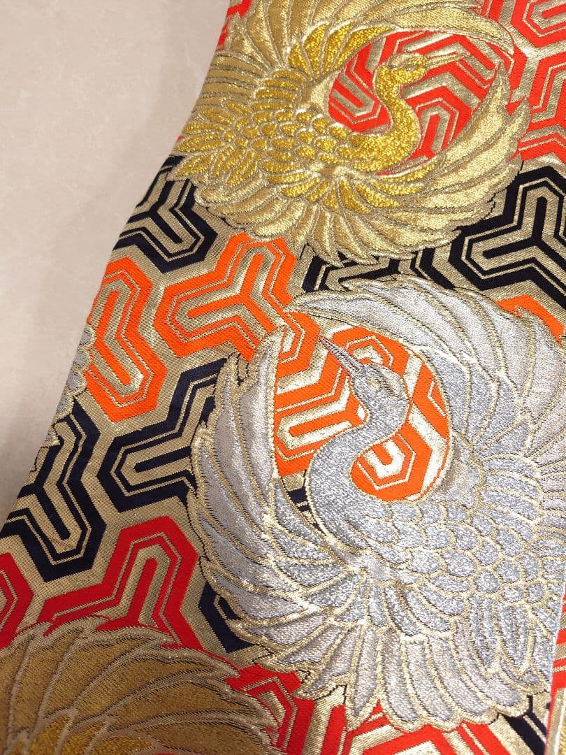 七五三　袋帯　正絹　アンティーク　丸帯　鶴柄