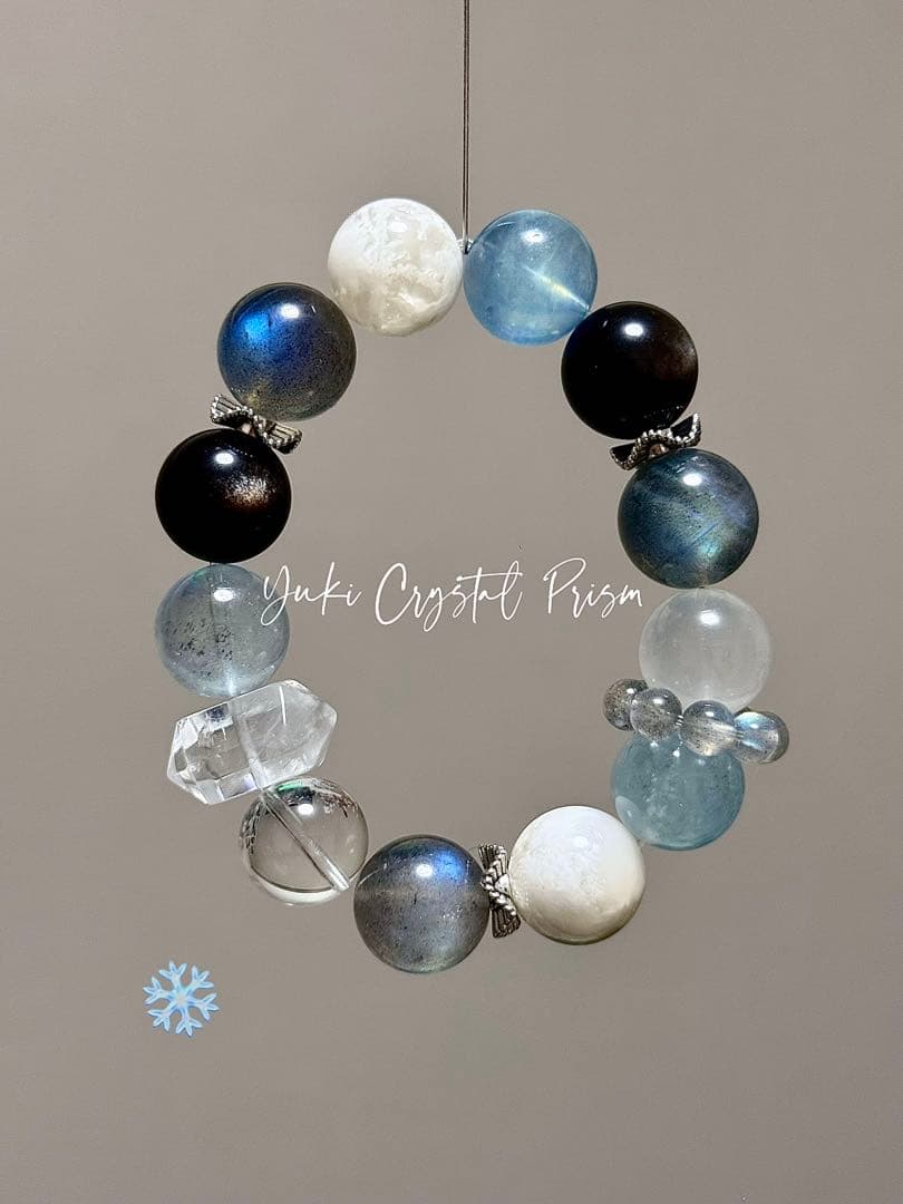 グレームーンストーン×スノーファントム×アクアマリン×クリアクォーツブレスレット