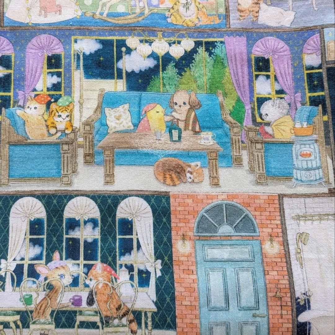 ふわふわガーゼハンカチ⭐️ユキエモン☆ラビリンスハウスブルー☆大きめサイズ