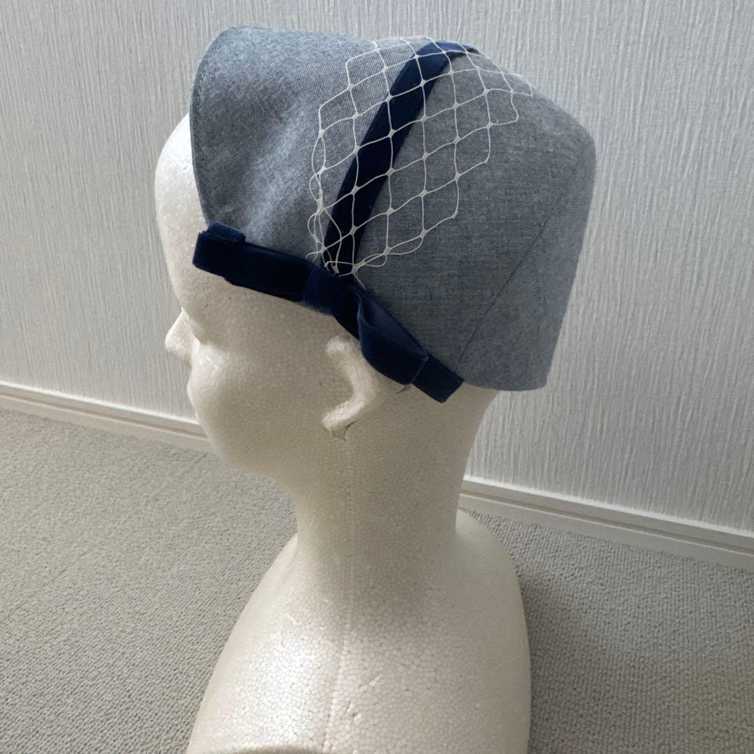 アノンハット グレー リボン付き クラウン型 ドレスハット ボンネット